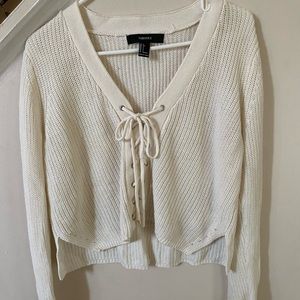 Cropped lace up sweater